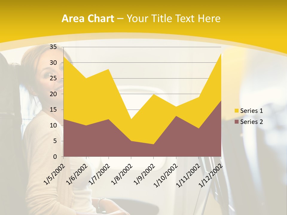 A Woman Sitting On An Airplane With A Laptop PowerPoint Template