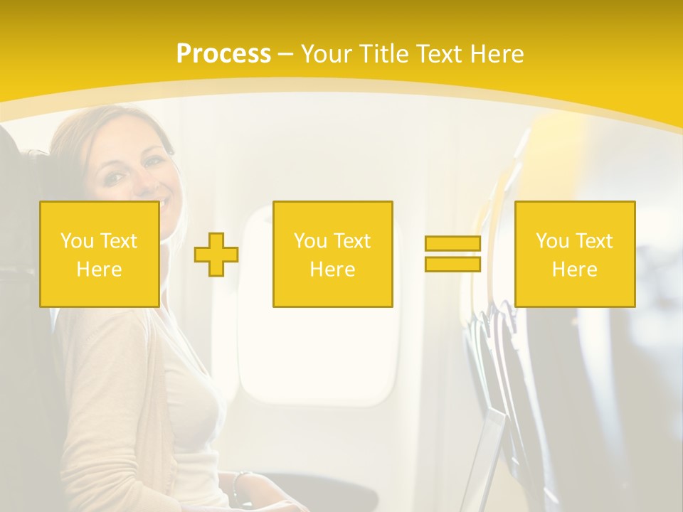 A Woman Sitting On An Airplane With A Laptop PowerPoint Template