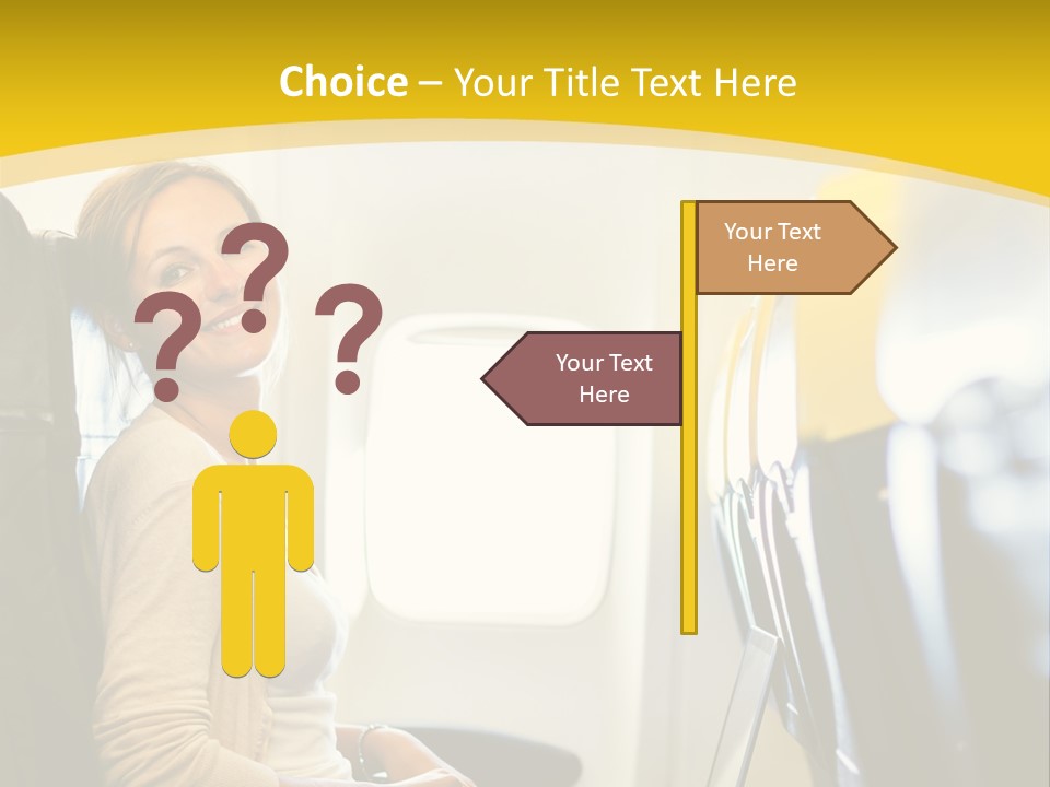 A Woman Sitting On An Airplane With A Laptop PowerPoint Template