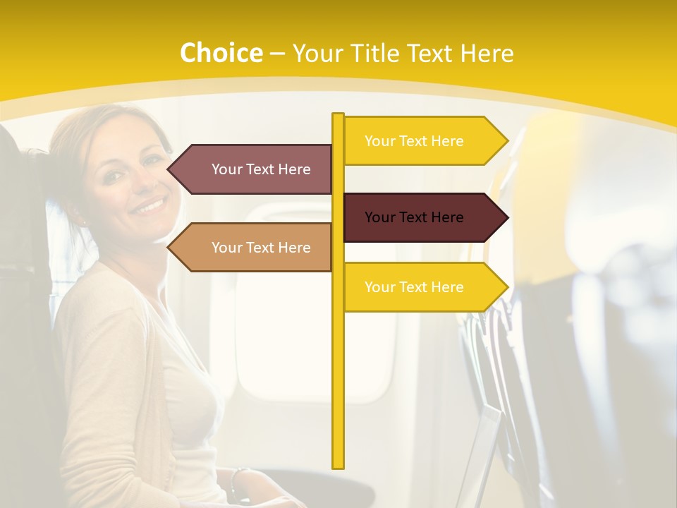 A Woman Sitting On An Airplane With A Laptop PowerPoint Template
