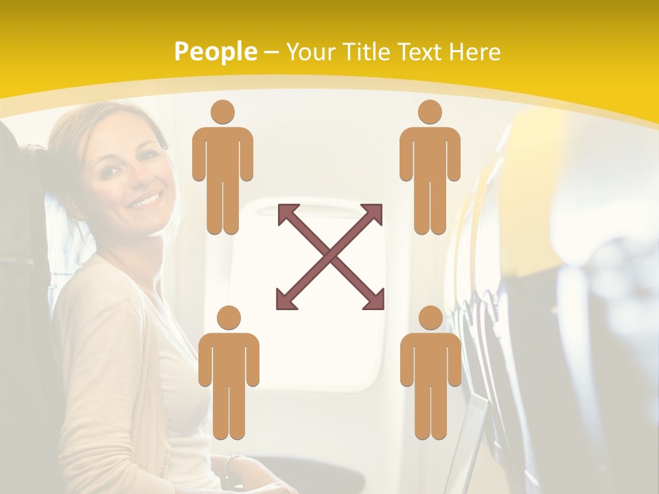 A Woman Sitting On An Airplane With A Laptop PowerPoint Template