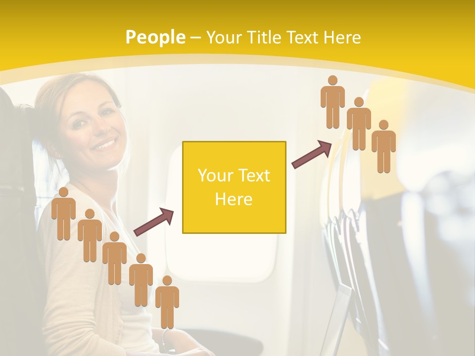 A Woman Sitting On An Airplane With A Laptop PowerPoint Template