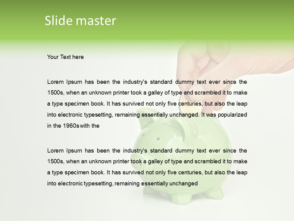 A Person Putting A Coin Into A Green Piggy Bank PowerPoint Template