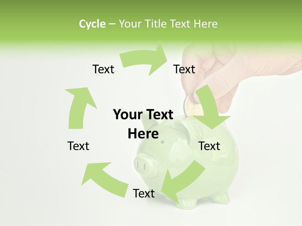 A Person Putting A Coin Into A Green Piggy Bank PowerPoint Template