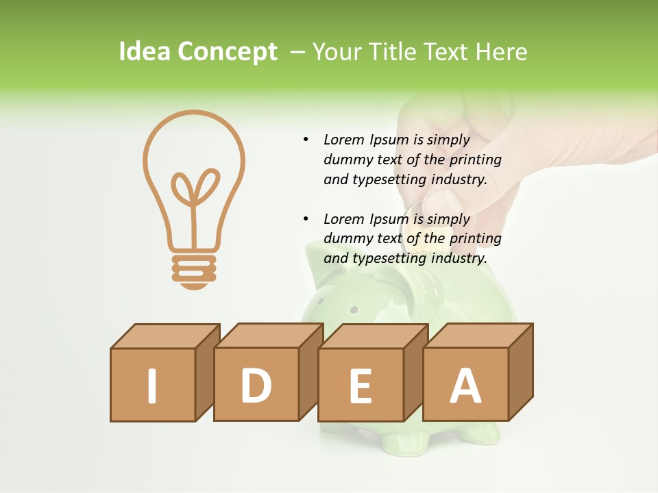 A Person Putting A Coin Into A Green Piggy Bank PowerPoint Template