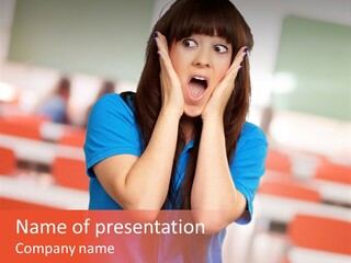 News Woman Surprise PowerPoint Template