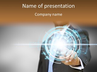 A Man In A Suit Touching A Button On A Touch Screen PowerPoint Template