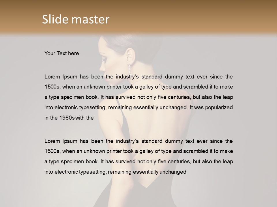 A Woman In A Black Dress Sitting On A Table PowerPoint Template