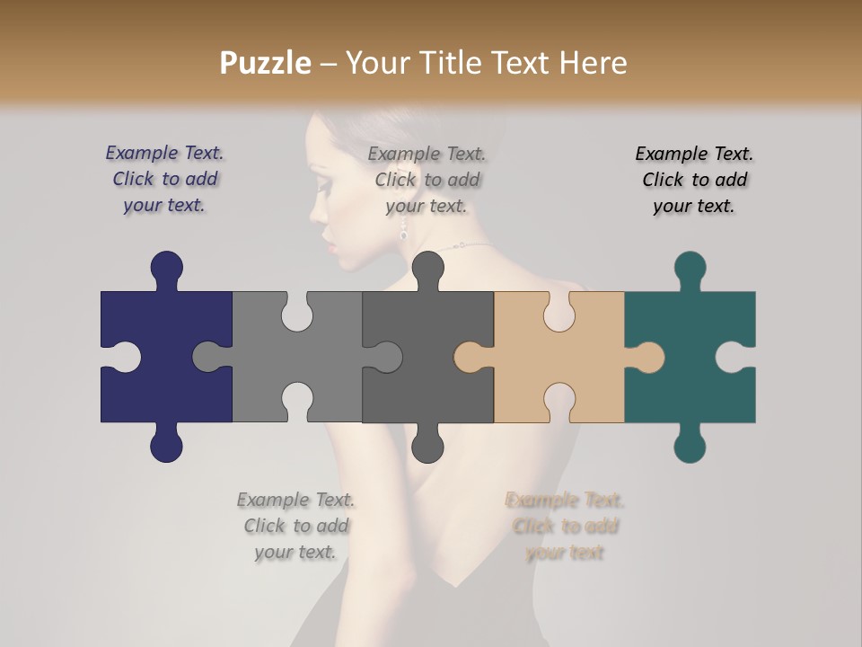 A Woman In A Black Dress Sitting On A Table PowerPoint Template