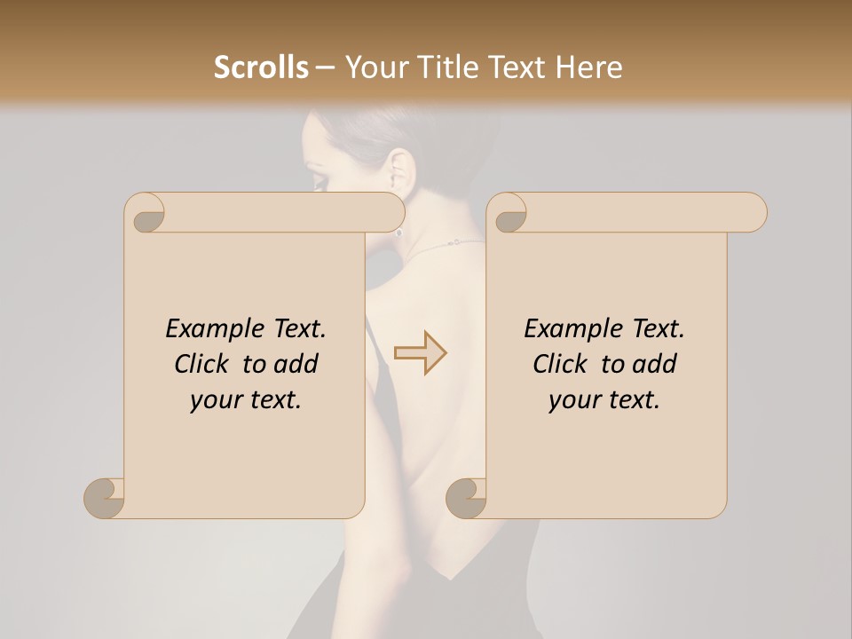 A Woman In A Black Dress Sitting On A Table PowerPoint Template