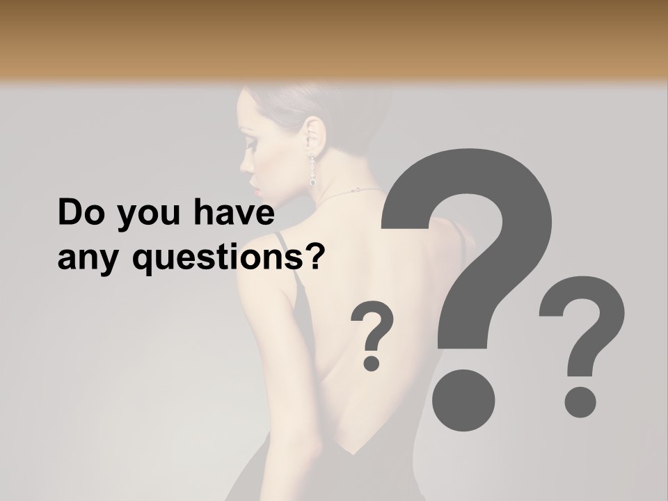 A Woman In A Black Dress Sitting On A Table PowerPoint Template