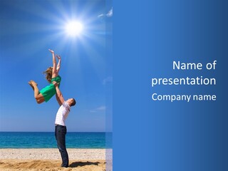 A Man And Woman Doing A Handstand On The Beach PowerPoint Template