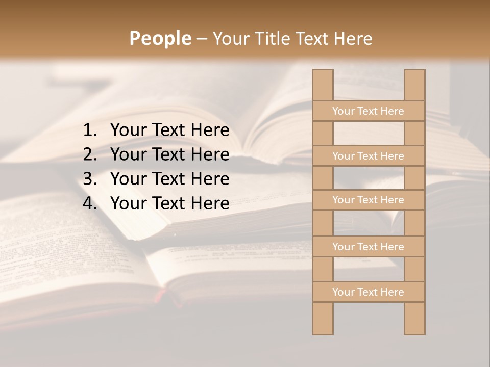 A Pile Of Books Sitting On Top Of A Wooden Table PowerPoint Template