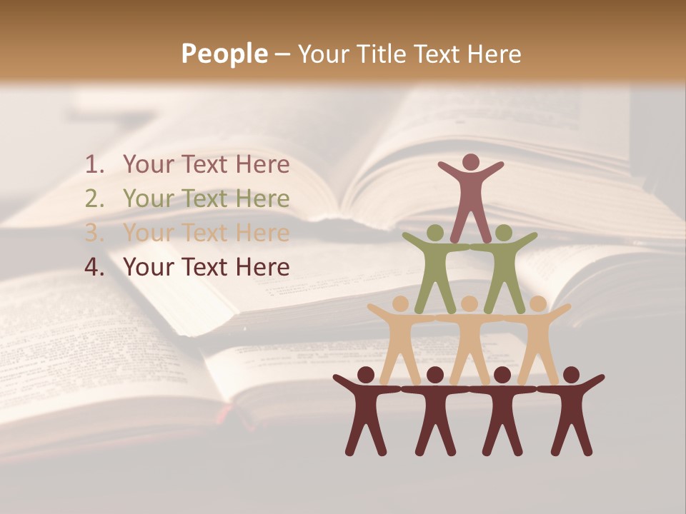 A Pile Of Books Sitting On Top Of A Wooden Table PowerPoint Template