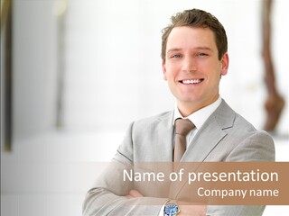 A Man In A Suit And Tie With His Arms Crossed PowerPoint Template