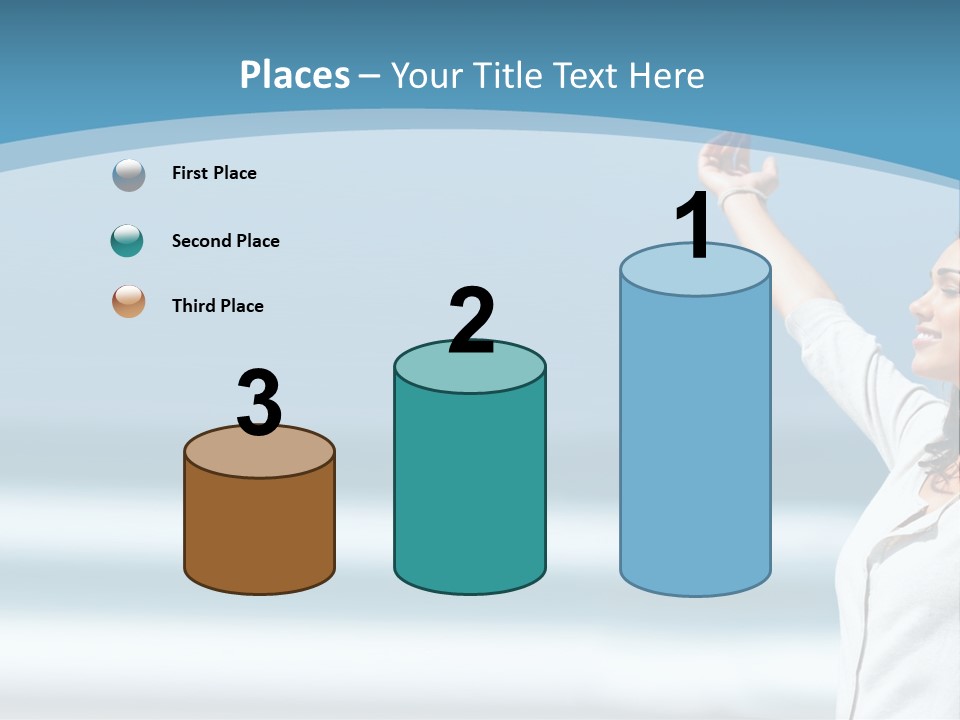 A Woman Standing On The Beach With Her Arms Up PowerPoint Template