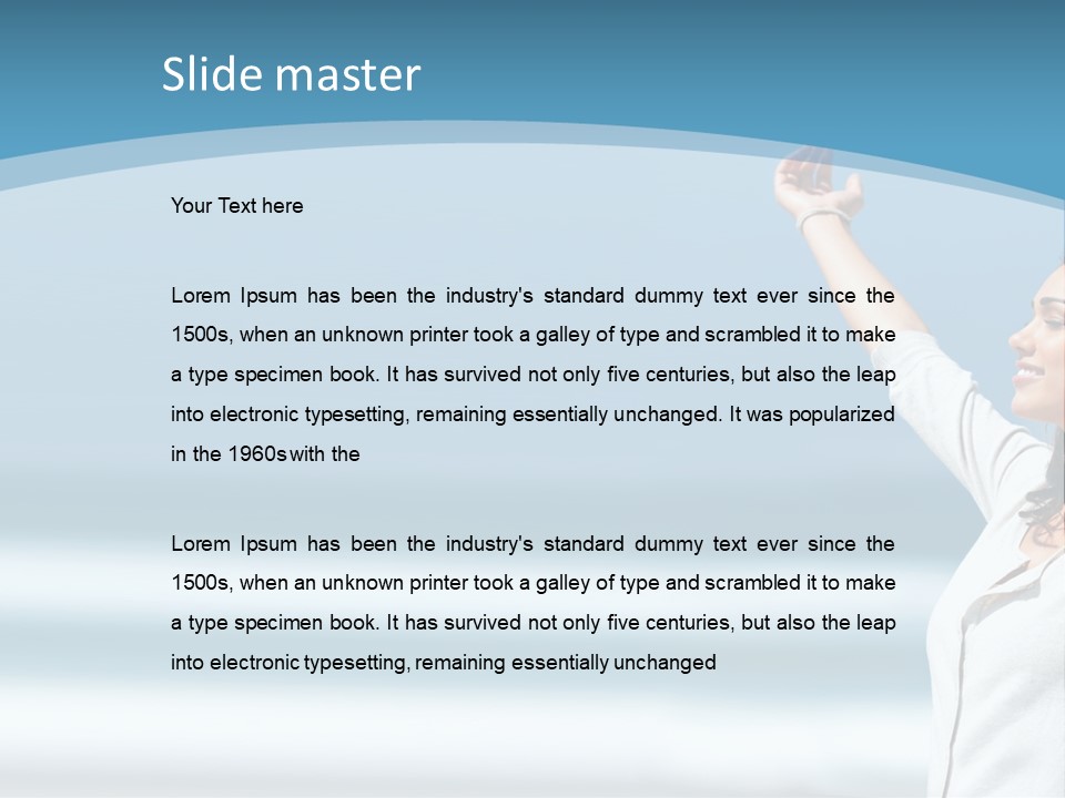 A Woman Standing On The Beach With Her Arms Up PowerPoint Template