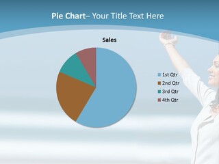 A Woman Standing On The Beach With Her Arms Up PowerPoint Template