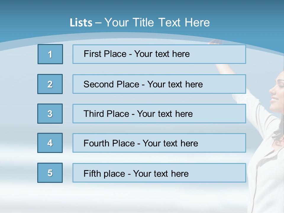 A Woman Standing On The Beach With Her Arms Up PowerPoint Template