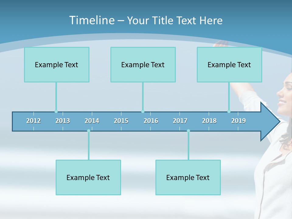 A Woman Standing On The Beach With Her Arms Up PowerPoint Template