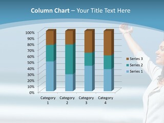 A Woman Standing On The Beach With Her Arms Up PowerPoint Template