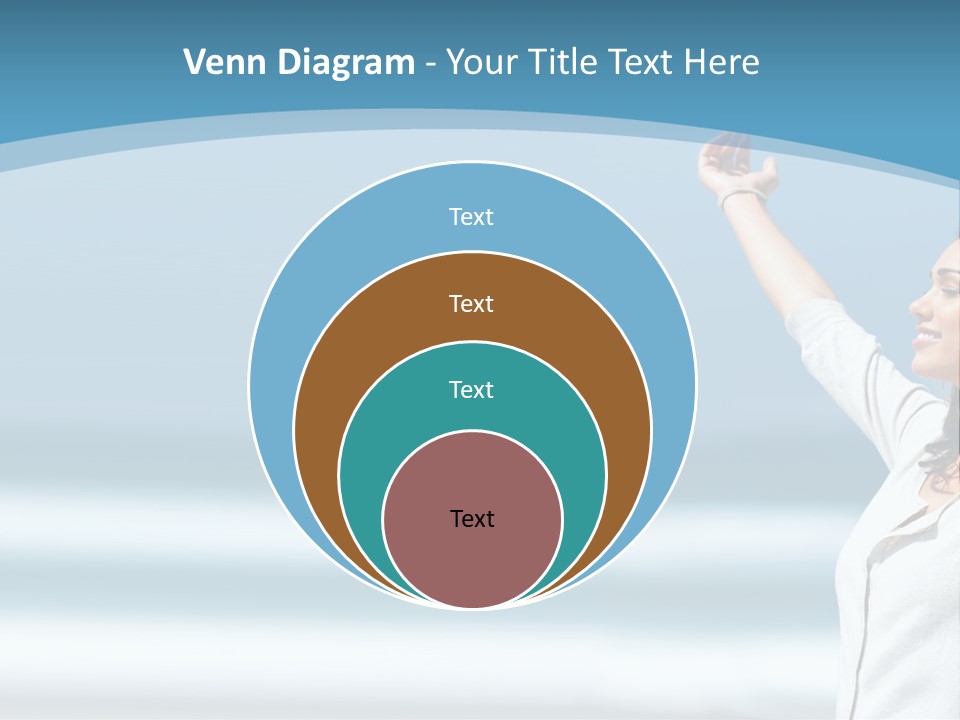 A Woman Standing On The Beach With Her Arms Up PowerPoint Template