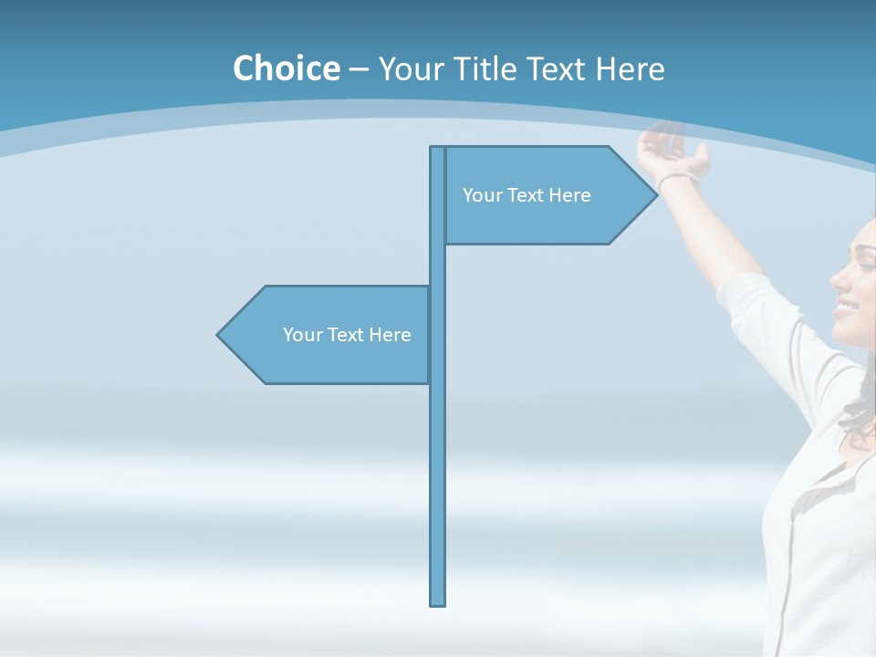 A Woman Standing On The Beach With Her Arms Up PowerPoint Template