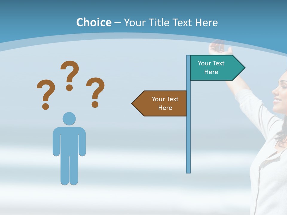 A Woman Standing On The Beach With Her Arms Up PowerPoint Template