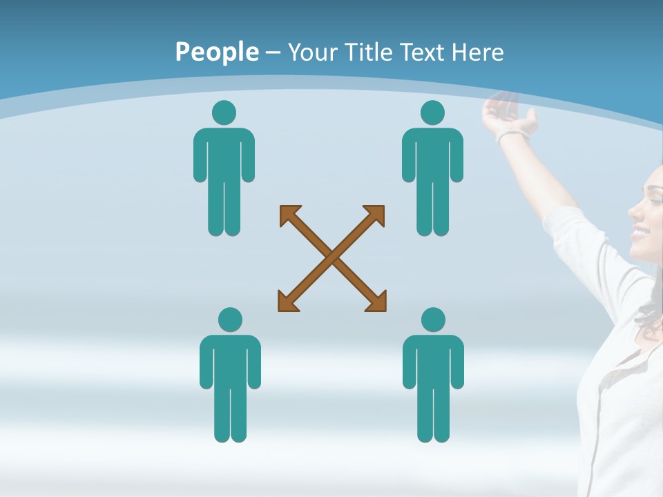 A Woman Standing On The Beach With Her Arms Up PowerPoint Template