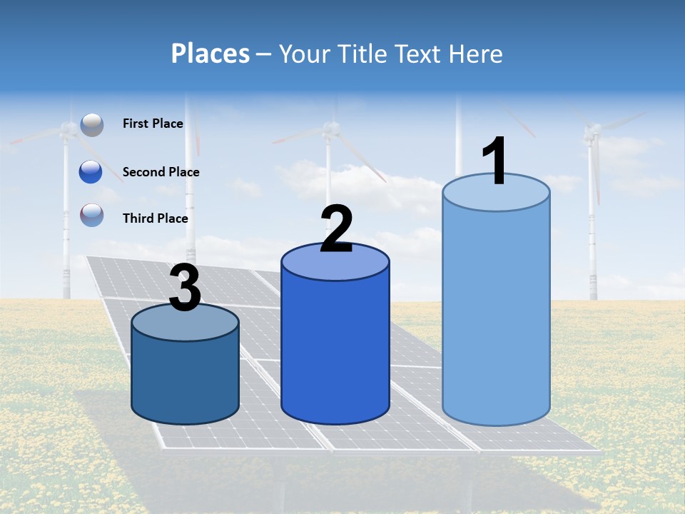 A Solar Panel With Wind Turbines In The Background PowerPoint Template