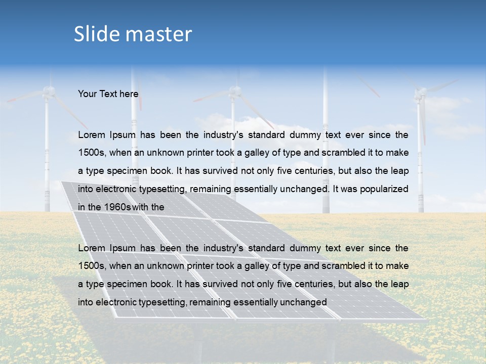 A Solar Panel With Wind Turbines In The Background PowerPoint Template