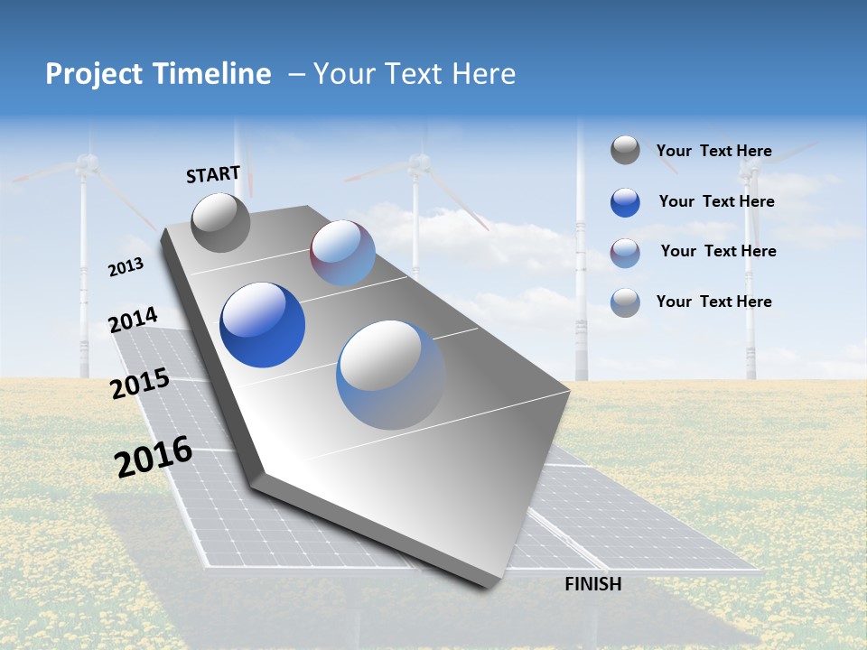A Solar Panel With Wind Turbines In The Background PowerPoint Template