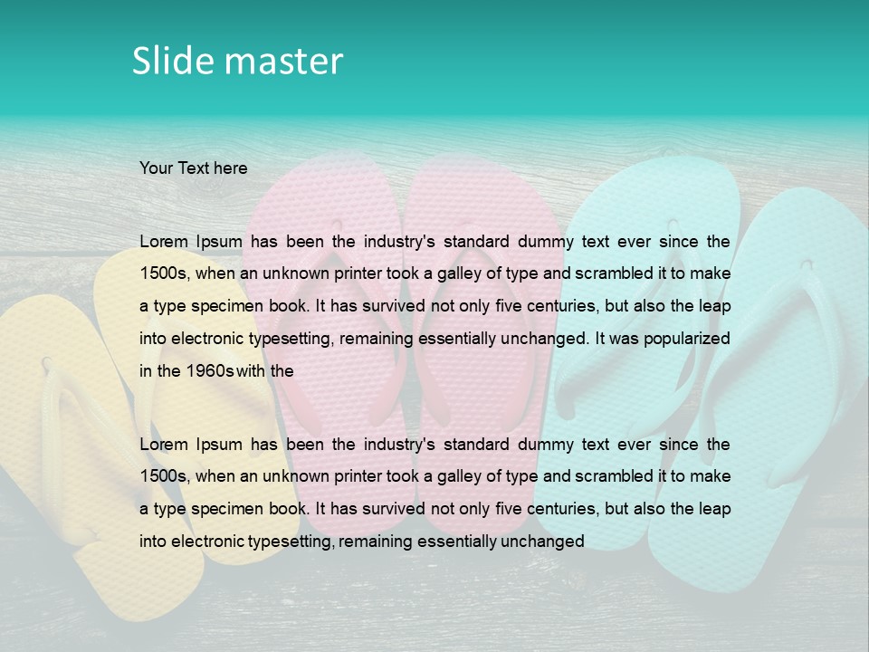 A Row Of Flip Flops Sitting On Top Of A Wooden Floor PowerPoint Template