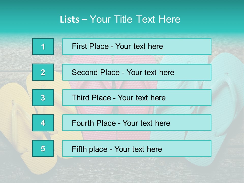 A Row Of Flip Flops Sitting On Top Of A Wooden Floor PowerPoint Template