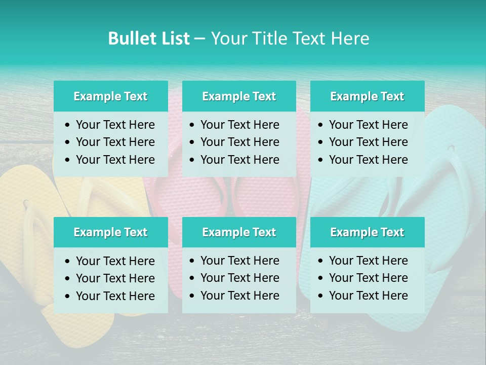 A Row Of Flip Flops Sitting On Top Of A Wooden Floor PowerPoint Template