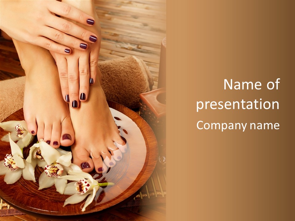 A Woman's Feet With Flowers On A Plate PowerPoint Template