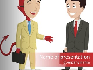 A Man In A Business Suit Talking To Another Man PowerPoint Template