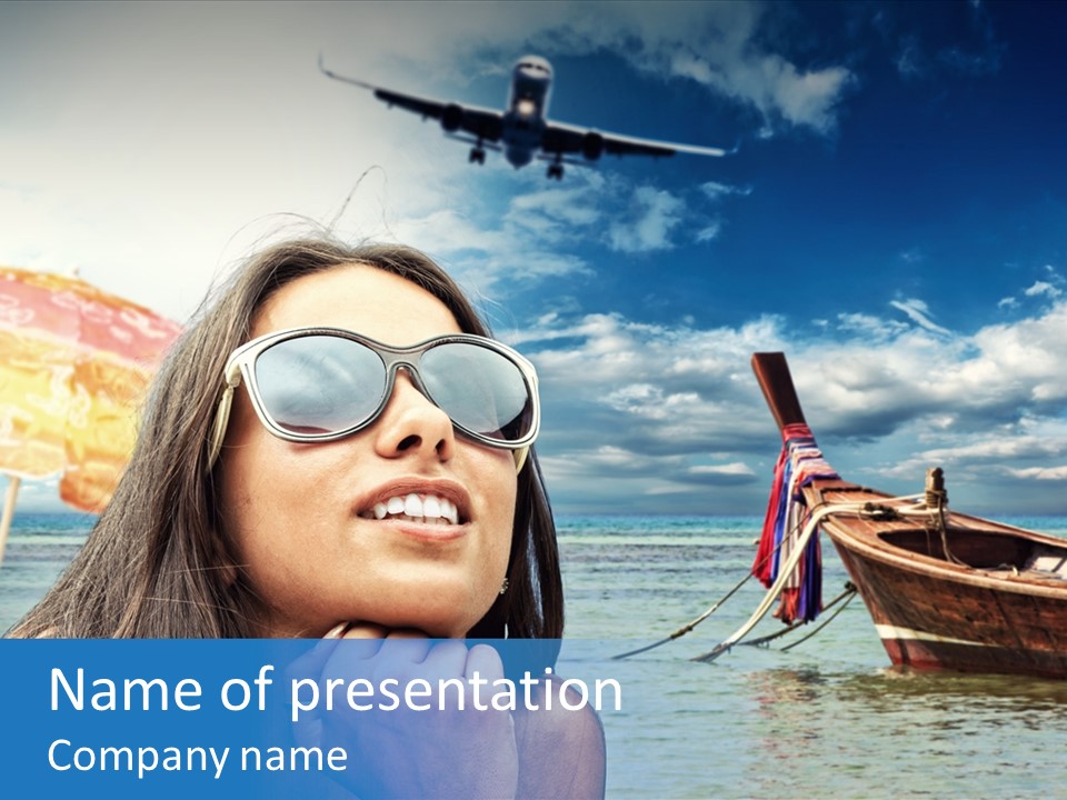 Woman Airplane Tropical PowerPoint Template