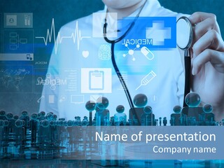 A Doctor Holding A Stethoscope In Front Of A Group Of People PowerPoint Template