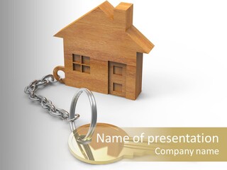 A Wooden House With A Keychain On A White Background PowerPoint Template