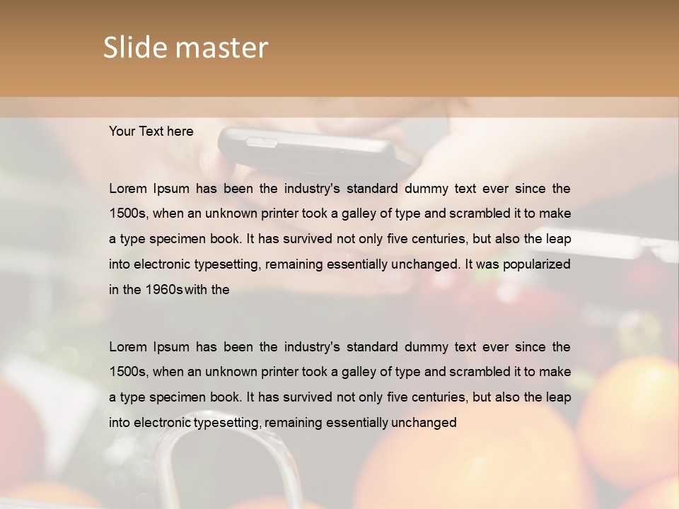 A Person Holding A Cell Phone In A Grocery Cart PowerPoint Template