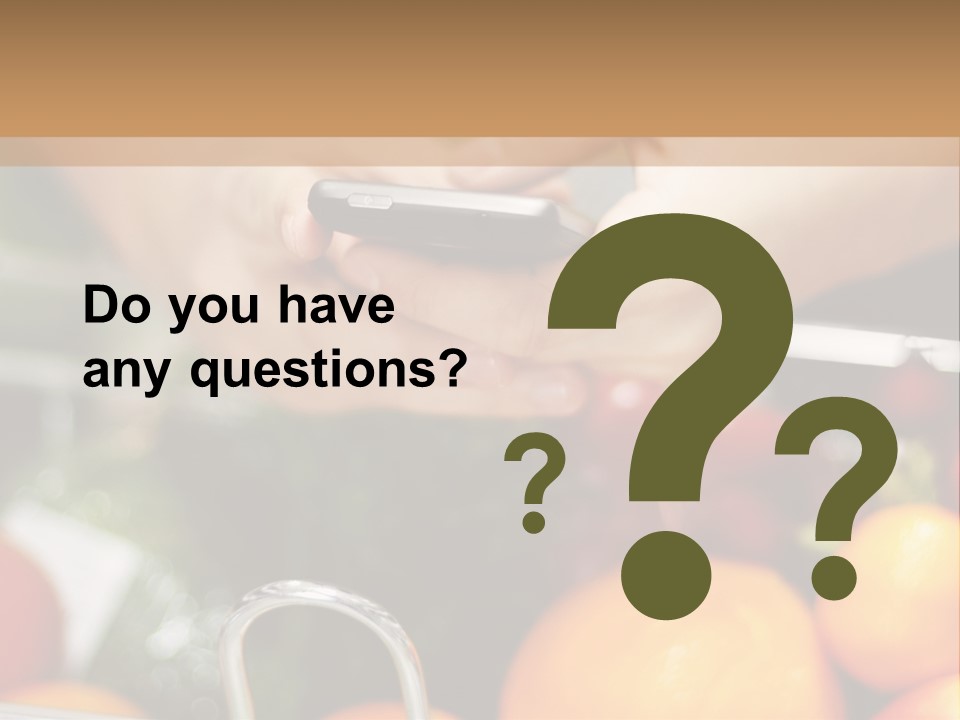 A Person Holding A Cell Phone In A Grocery Cart PowerPoint Template