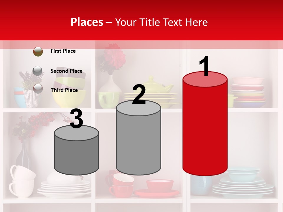 A Red And White Shelf Filled With Lots Of Dishes PowerPoint Template
