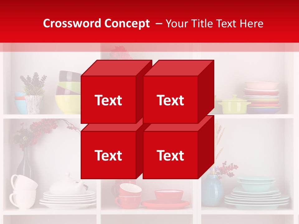 A Red And White Shelf Filled With Lots Of Dishes PowerPoint Template