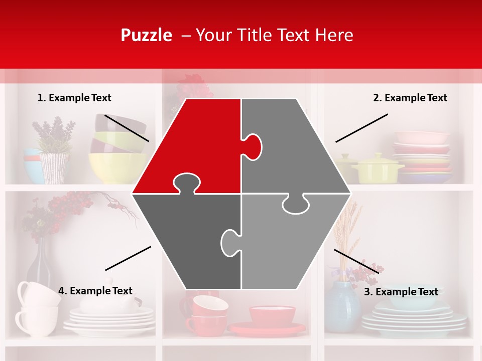 A Red And White Shelf Filled With Lots Of Dishes PowerPoint Template