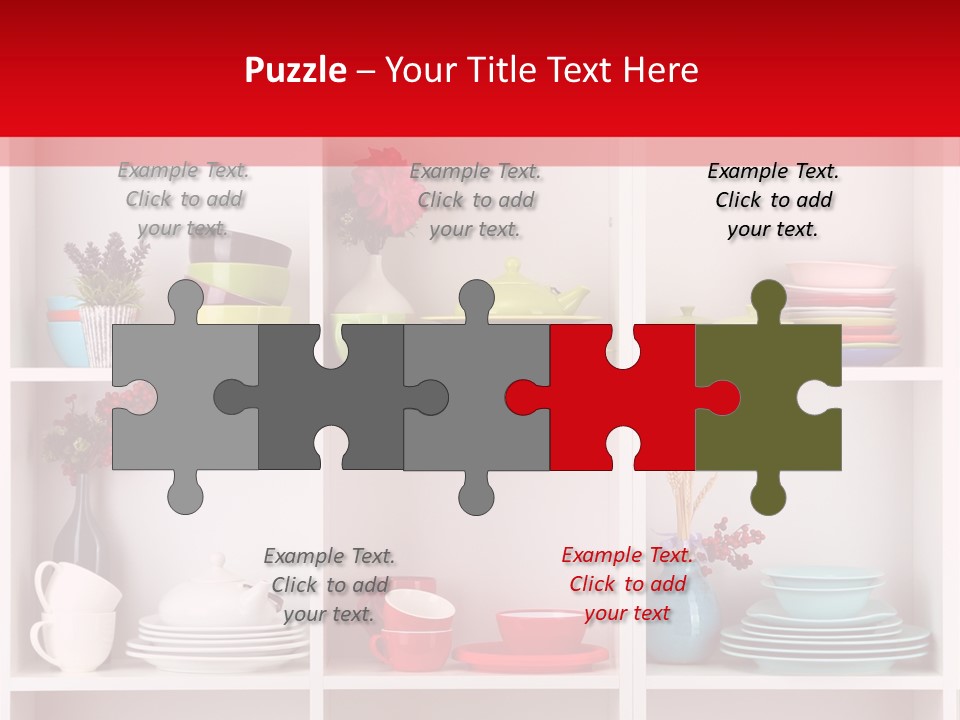 A Red And White Shelf Filled With Lots Of Dishes PowerPoint Template