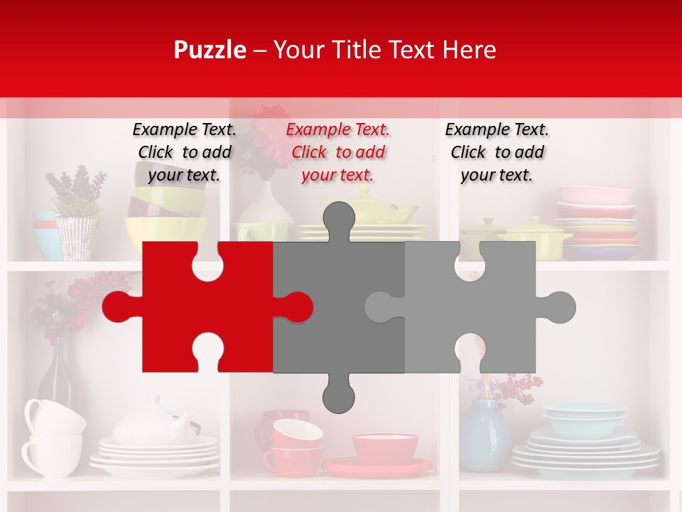 A Red And White Shelf Filled With Lots Of Dishes PowerPoint Template