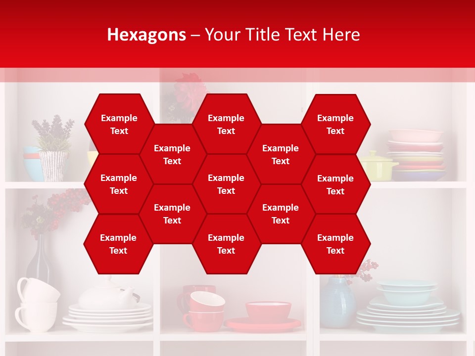A Red And White Shelf Filled With Lots Of Dishes PowerPoint Template
