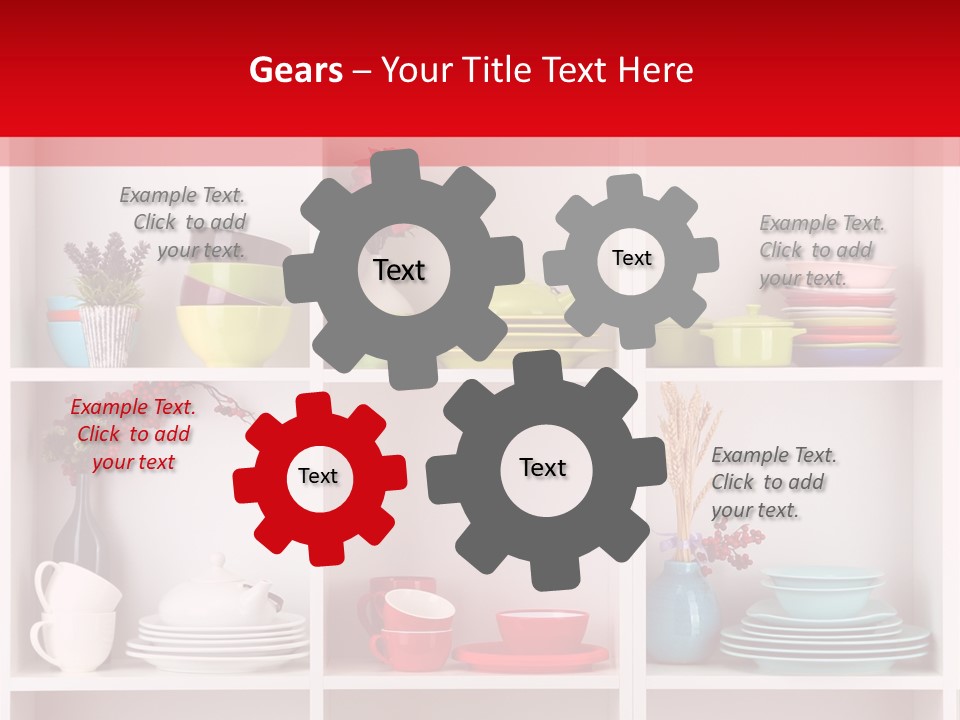 A Red And White Shelf Filled With Lots Of Dishes PowerPoint Template