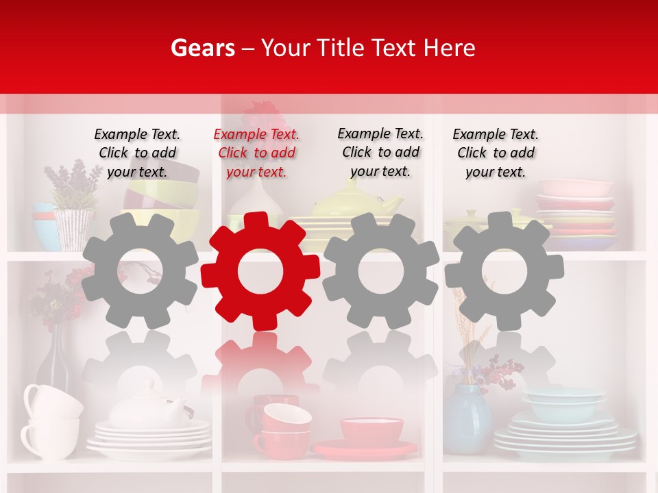 A Red And White Shelf Filled With Lots Of Dishes PowerPoint Template
